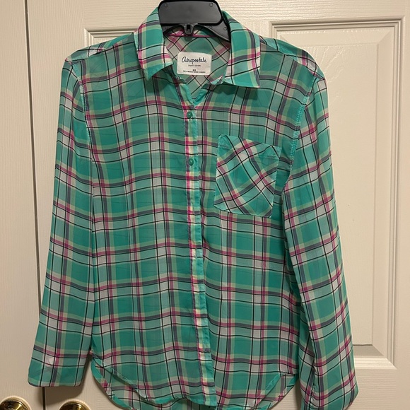 Atmosphere Green Plaid Button-Up Shirt - Picture 1 of 3